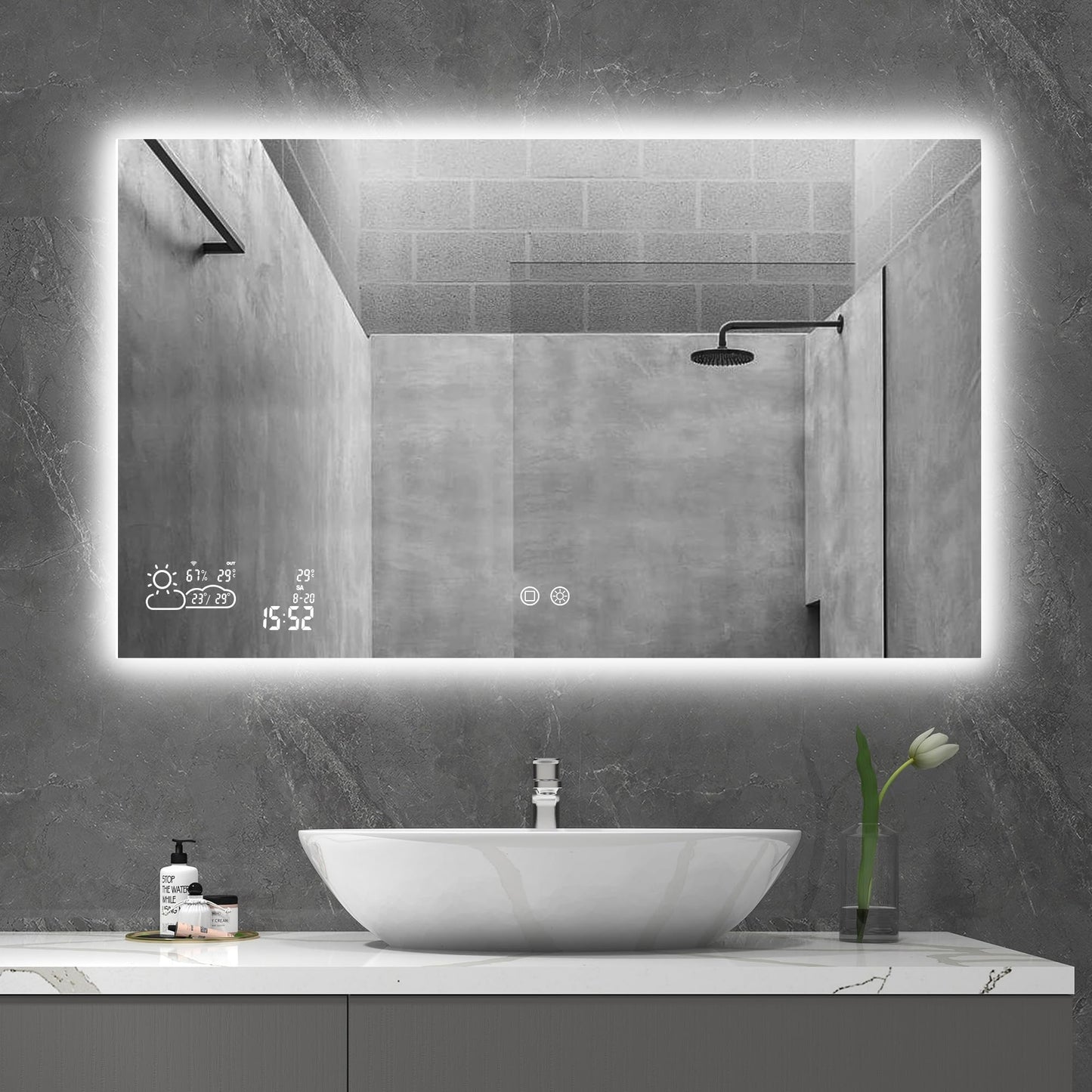 Badezimmer Smart Spiegel zur Wandmontage mit Infrarotheizung und LED-Beleuchtung